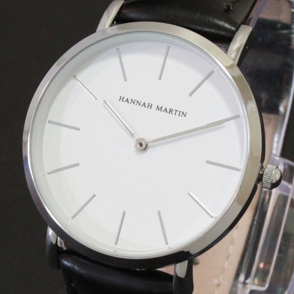 Men's Classic Minimalist 2 Hand Quartz Watch Raised Indices Black Strap 36mm - Picture 10 of 14